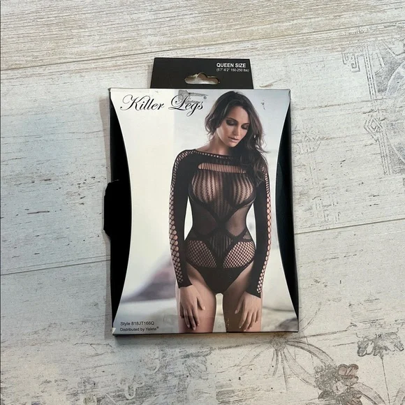 Killer Legs Black Fishnet Bodysuit Queen Size - Picture 1 of 6